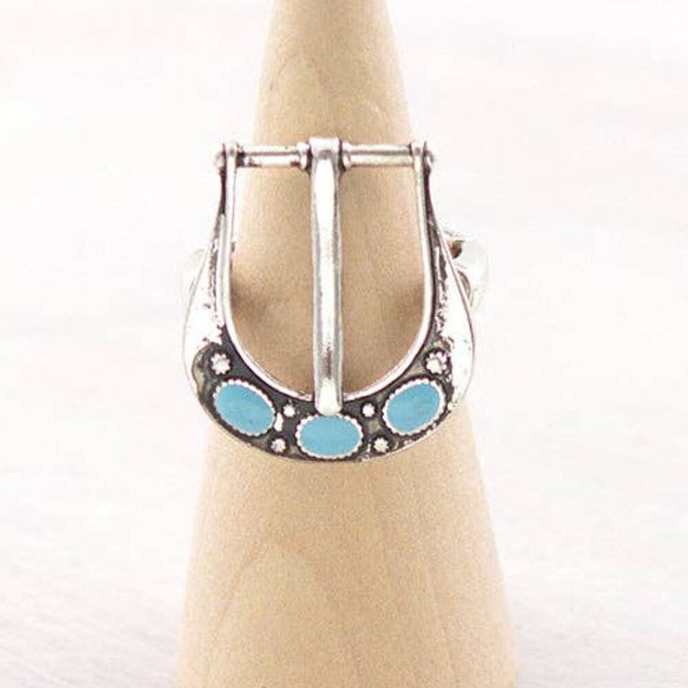 Turquoise & Silver Western Buckle Stretch Ring